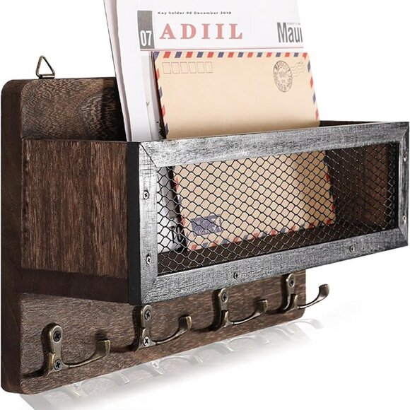 NEW Mail and Key Holder for Wall Decorative, Wooden Wall Key Rack Organizer - Picture 3 of 9